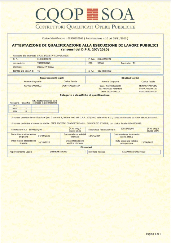 Attestazione di qualificazione alla esecuzione di lavori pubblici SOA